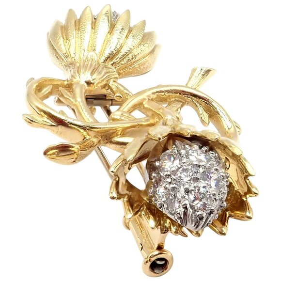 Authentic! Tiffany & Co Schlumberger 18k Yellow Gold Platinum Diamond Pin Brooch - Picture 14 of 14